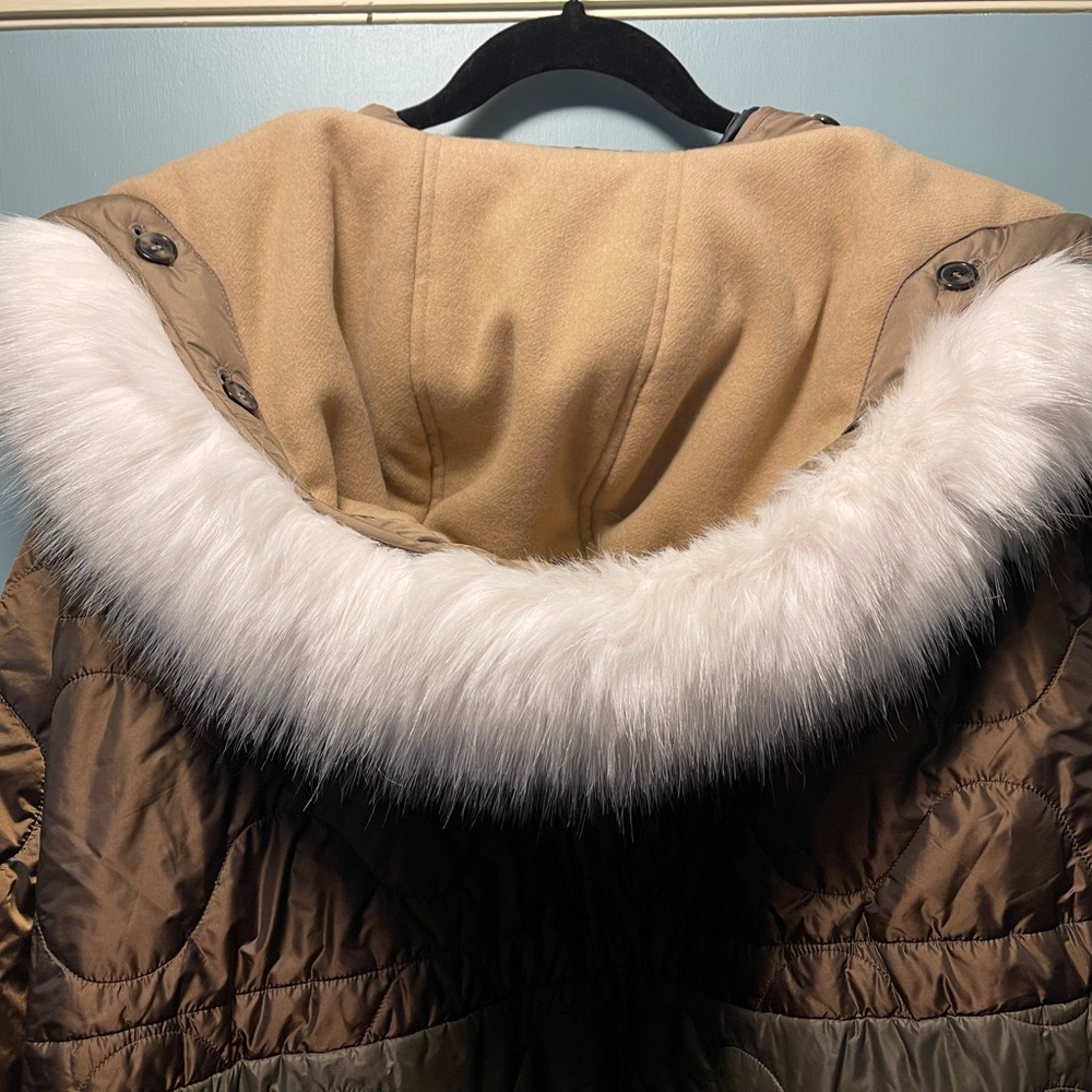 MARFA STANCE Wool Hood Faux Fur Trim Camel/Bronze